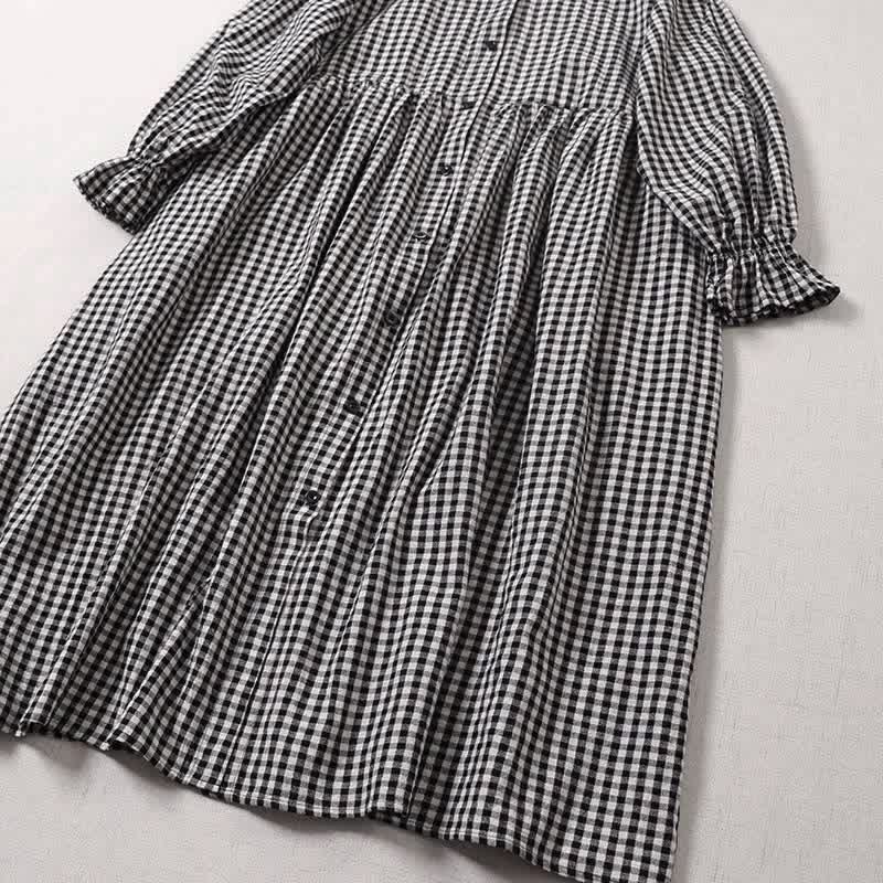 Vestido midi de manga larga con volantes, botones sencillos y bolsillos de Buddha Stones - image 9