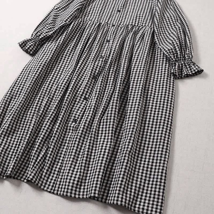 Vestido midi de manga larga con volantes, botones sencillos y bolsillos de Buddha Stones - image 9