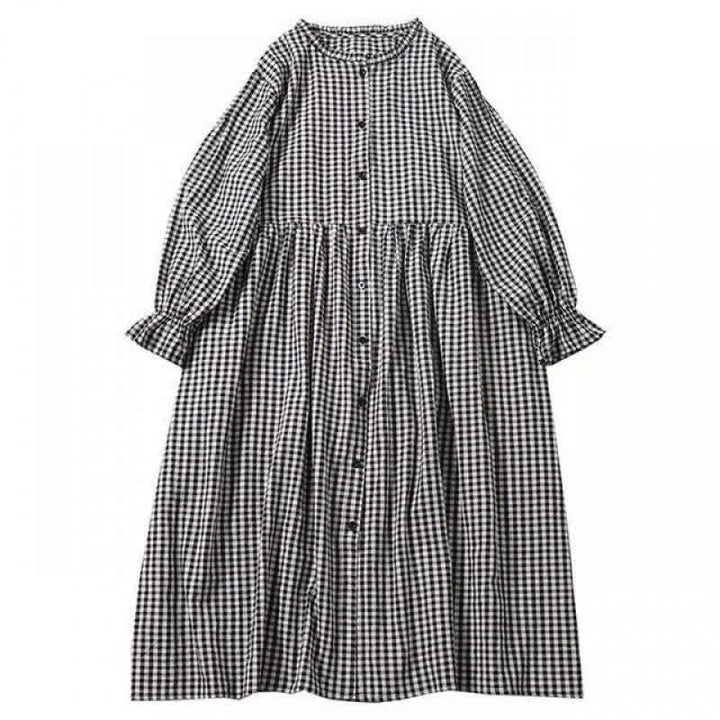 Vestido midi de manga larga con volantes, botones sencillos y bolsillos de Buddha Stones - image 19