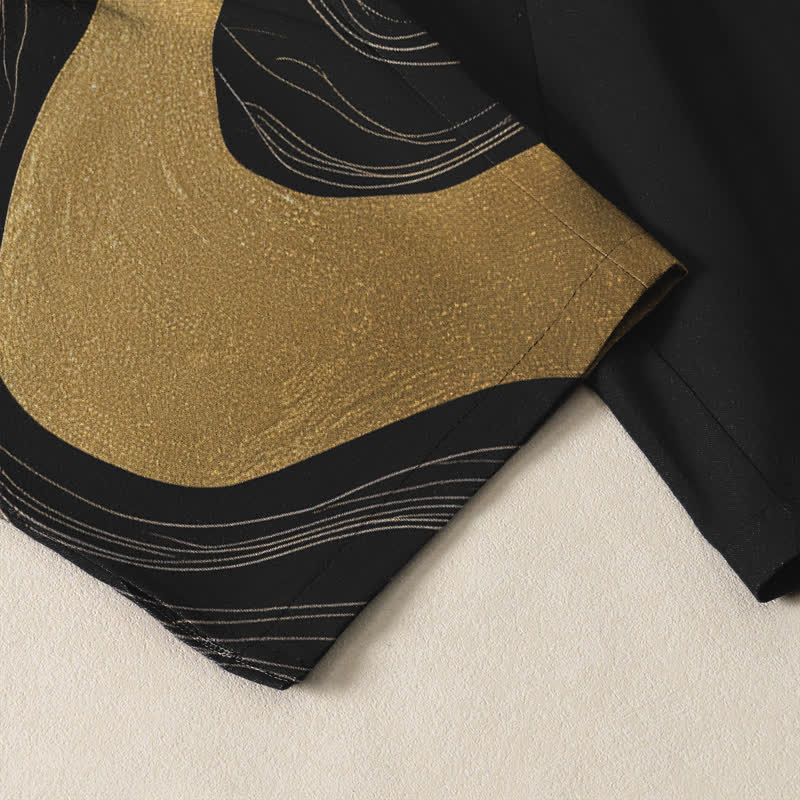 Buddha Stones Pantalones de hombre de algodón puro con estampado de nube y dragón dorado, cordón ajustable y corte cónico, con bolsillos. - image 5