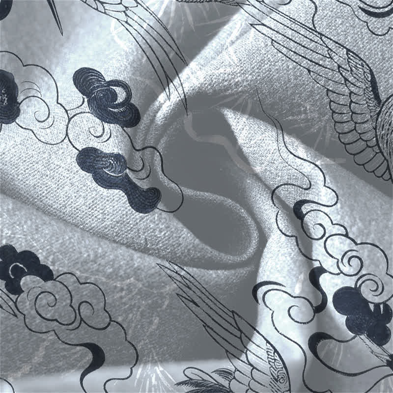 Buddha Stones Pantalones de hombre de algodón puro con estampado de grullas y nubes, cordón ajustable y corte cónico, con bolsillos. - image 6