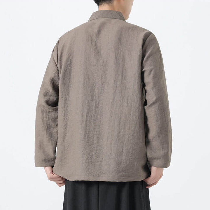 Buddha Stones Camisas de manga larga para hombre estilo Spring Tang vintage con cuello mandarín, botones de rana y bordado de bambú. - image 13