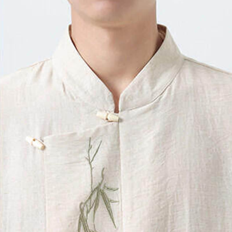 Buddha Stones Camisas de manga larga para hombre estilo Spring Tang vintage con cuello mandarín, botones de rana y bordado de bambú. - image 24