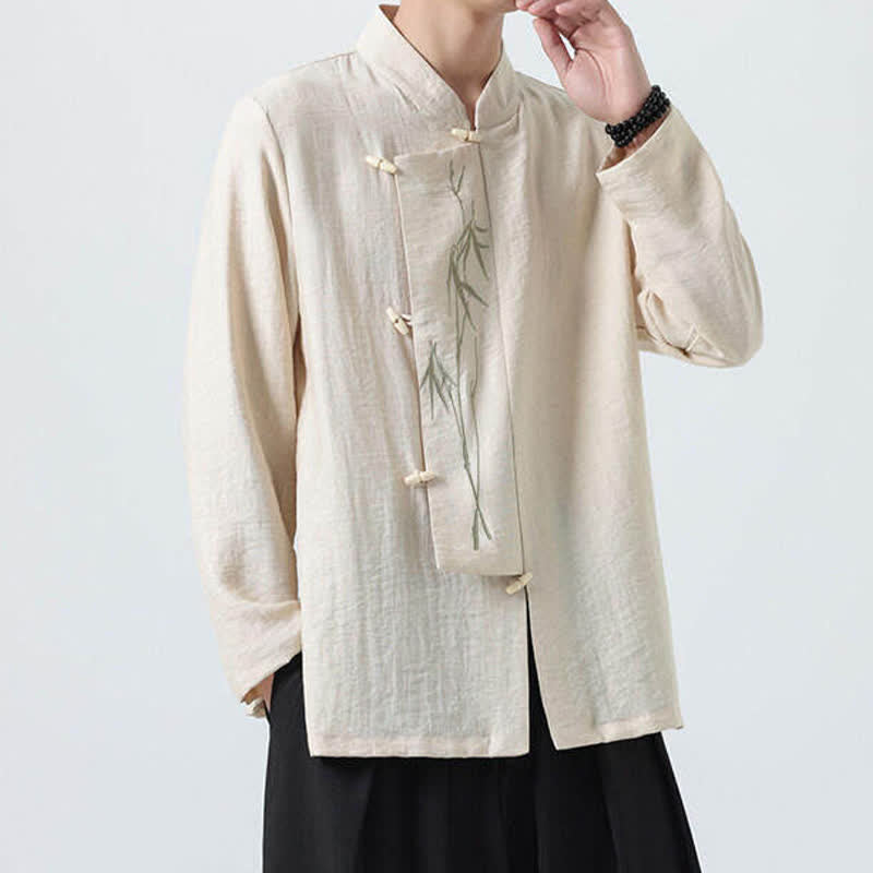 Buddha Stones Camisas de manga larga para hombre estilo Spring Tang vintage con cuello mandarín, botones de rana y bordado de bambú. - image 21