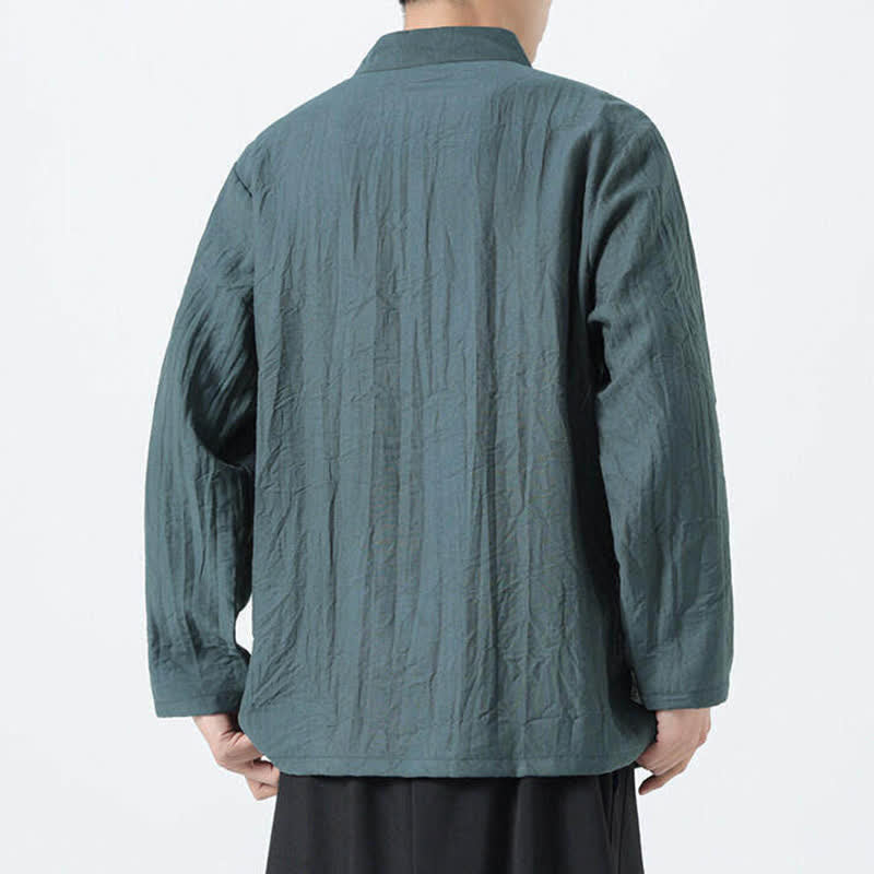 Buddha Stones Camisas de manga larga para hombre estilo Spring Tang vintage con cuello mandarín, botones de rana y bordado de bambú. - image 4
