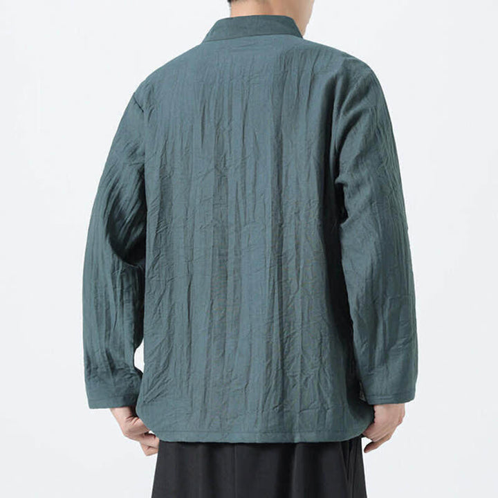 Buddha Stones Camisas de manga larga para hombre estilo Spring Tang vintage con cuello mandarín, botones de rana y bordado de bambú. - image 4