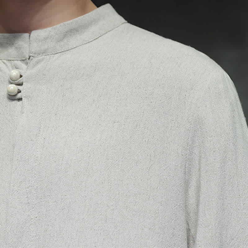Buddha Stones Camisas de manga larga para hombre, estilo Tang, informales, con cuello mandarín, bordado de nubes auspiciosas y puños lisos, ideales para otoño e invierno. - image 25