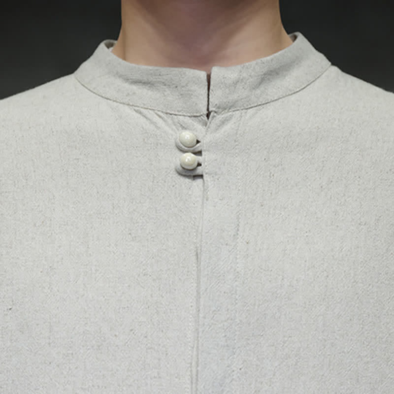 Buddha Stones Camisas de manga larga para hombre, estilo Tang, informales, con cuello mandarín, bordado de nubes auspiciosas y puños lisos, ideales para otoño e invierno. - image 24