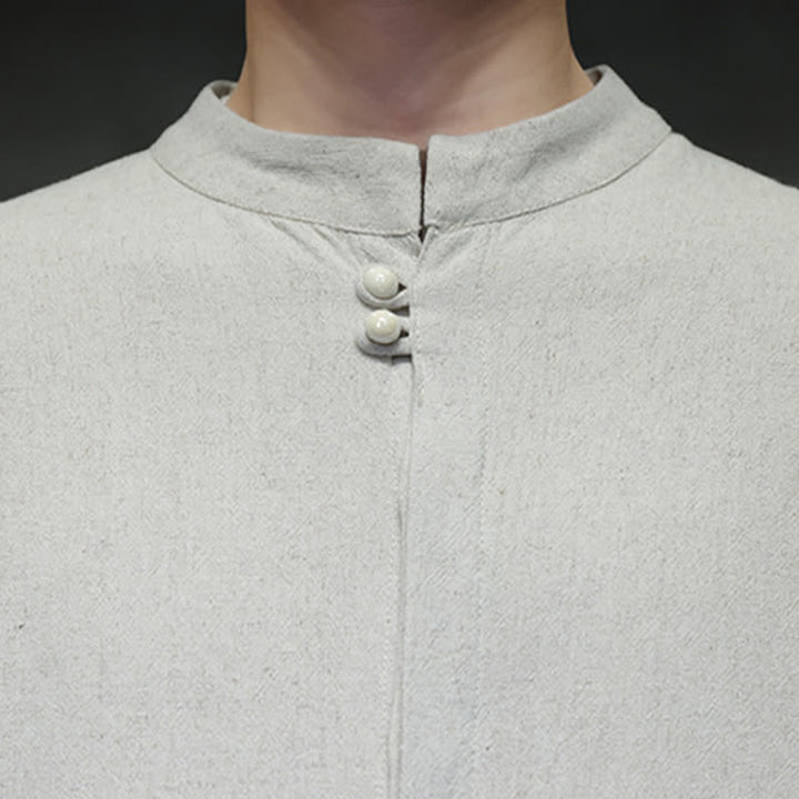 Buddha Stones Camisas de manga larga para hombre, estilo Tang, informales, con cuello mandarín, bordado de nubes auspiciosas y puños lisos, ideales para otoño e invierno. - image 24