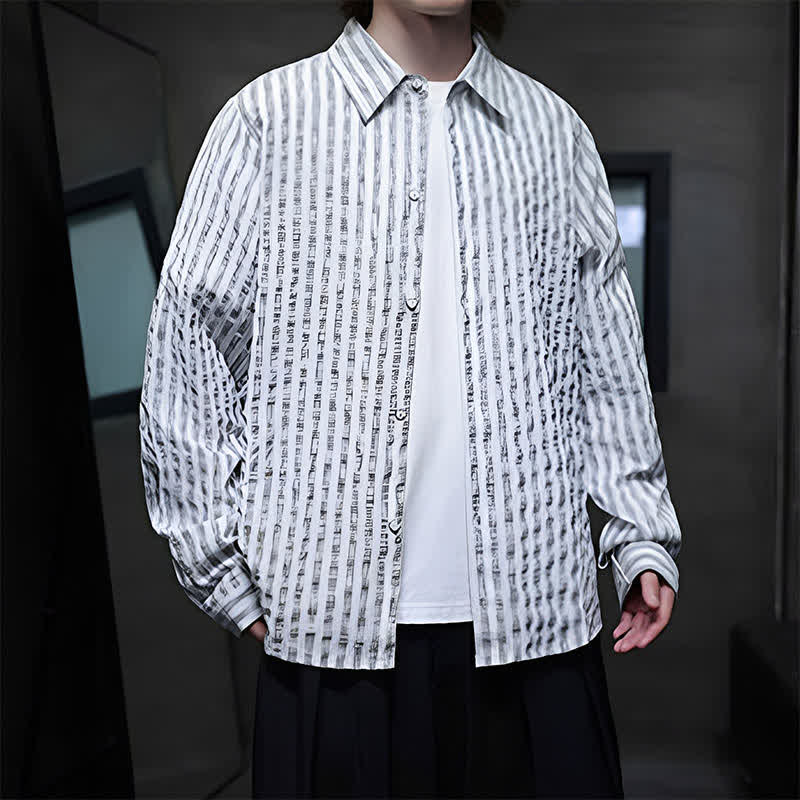 Buddha Stones Camisas de manga larga a rayas con botones, estilo casual de otoño para hombre. - image 11