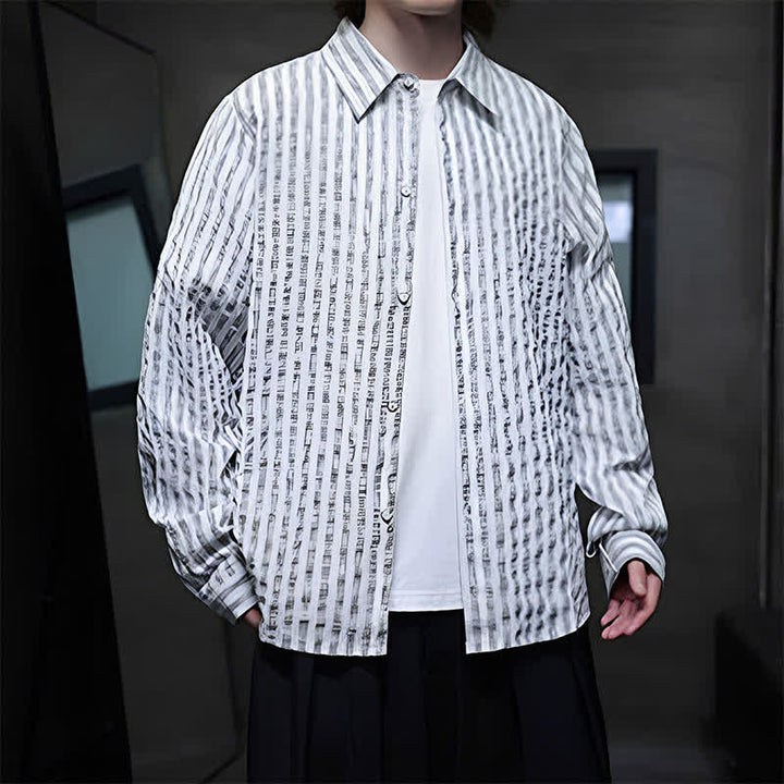 Buddha Stones Camisas de manga larga a rayas con botones, estilo casual de otoño para hombre. - image 11