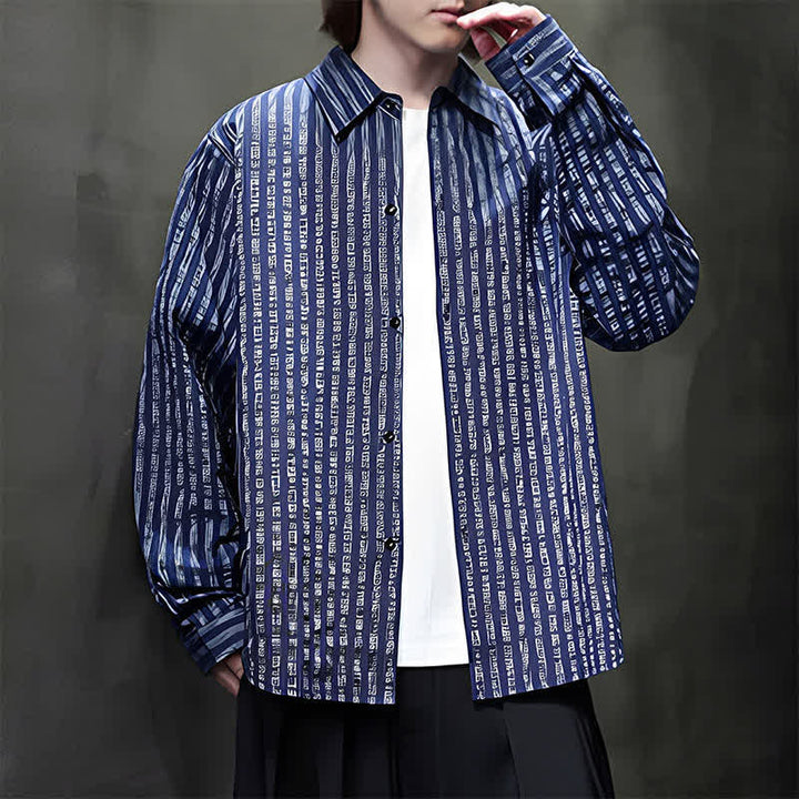 Buddha Stones Camisas de manga larga a rayas con botones, estilo casual de otoño para hombre. - image 1
