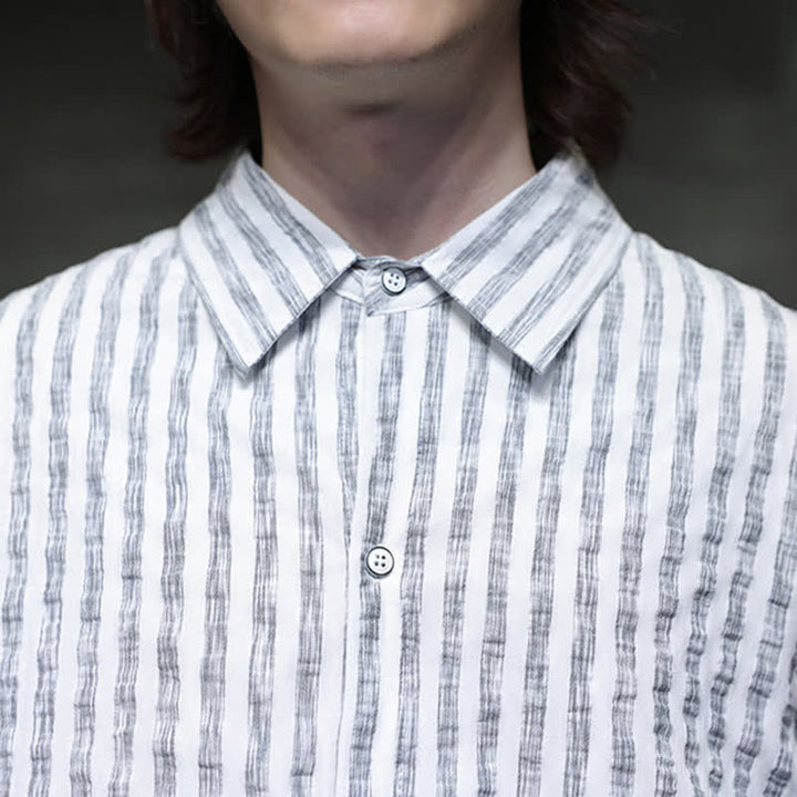 Buddha Stones Camisas de manga larga a rayas con botones, estilo casual de otoño para hombre. - image 19