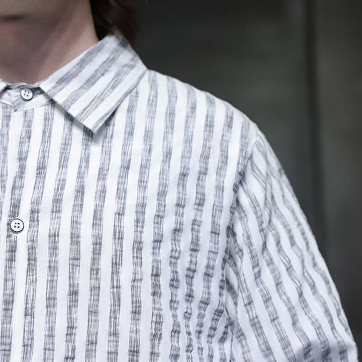 Buddha Stones Camisas de manga larga a rayas con botones, estilo casual de otoño para hombre. - image 20