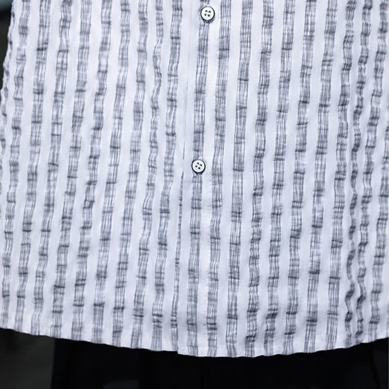 Buddha Stones Camisas de manga larga a rayas con botones, estilo casual de otoño para hombre. - image 22
