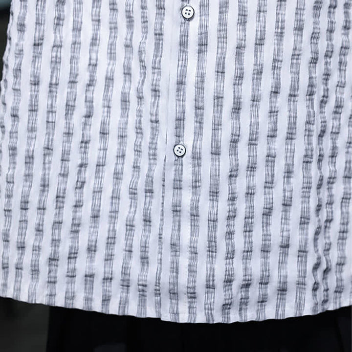 Buddha Stones Camisas de manga larga a rayas con botones, estilo casual de otoño para hombre. - image 22