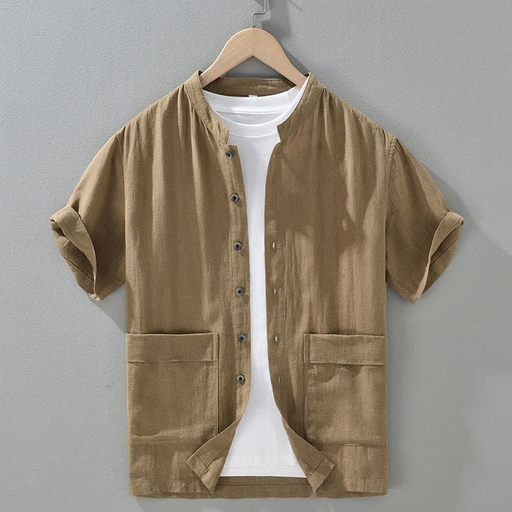 Buddha Stones Camisas de manga corta para hombre, estilo casual de verano, con cuello mandarín, botones y bolsillos. - BurlyWood - US/UK/AU42, EU52 (3XL) - image 1