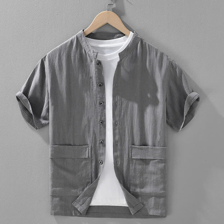 Buddha Stones Camisas de manga corta para hombre, estilo casual de verano, con cuello mandarín, botones y bolsillos. - Gris pizarra - US/UK/AU42, EU52 (3XL) - image 2