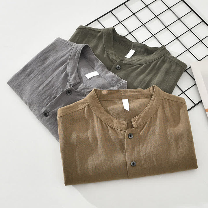 Buddha Stones Camisas de manga corta para hombre, estilo casual de verano, con cuello mandarín, botones y bolsillos. - image 14