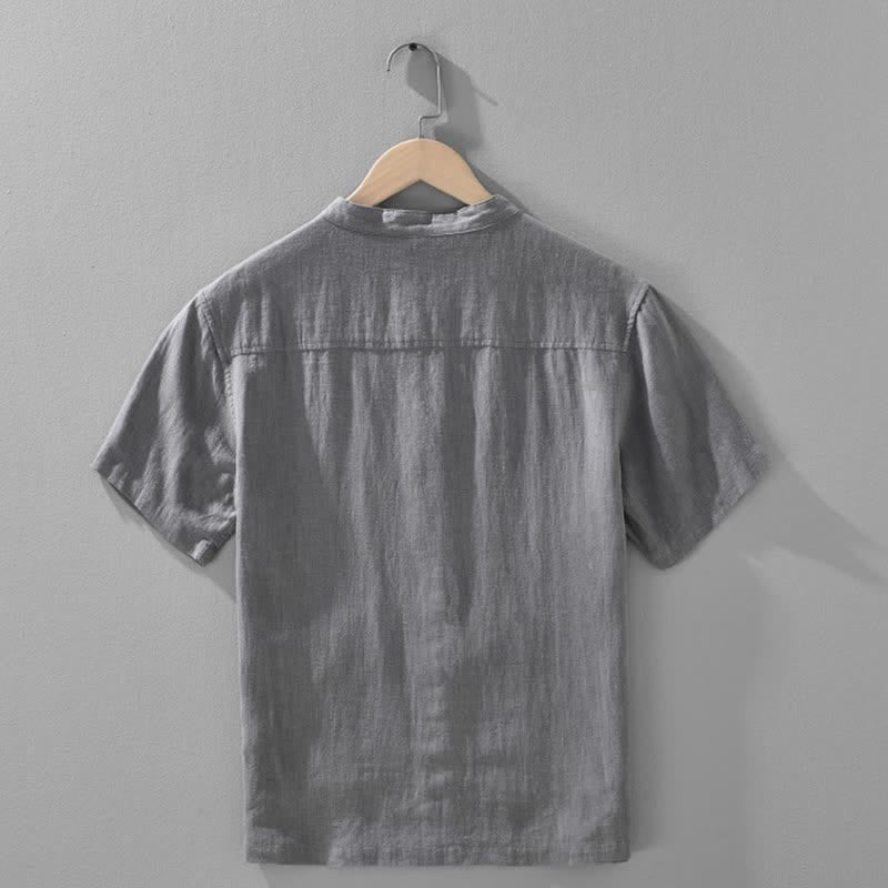 Buddha Stones Camisas de manga corta para hombre, estilo casual de verano, con cuello mandarín, botones y bolsillos. - image 3
