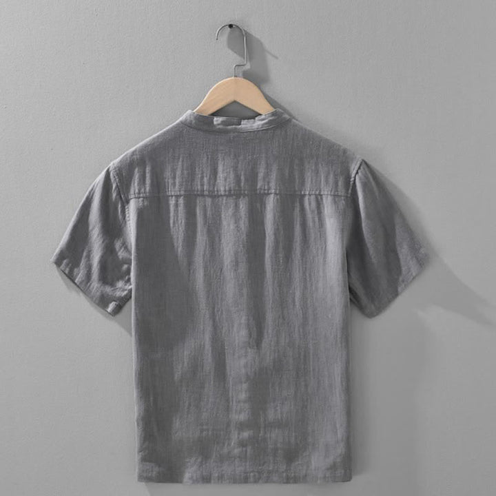 Buddha Stones Camisas de manga corta para hombre, estilo casual de verano, con cuello mandarín, botones y bolsillos. - image 3