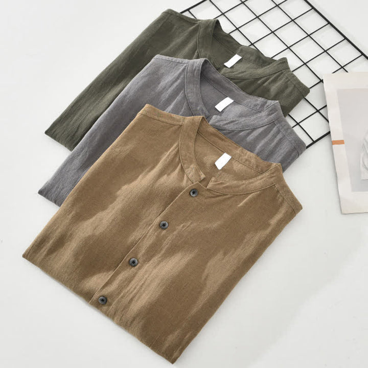 Buddha Stones Camisas de manga corta para hombre, estilo casual de verano, con cuello mandarín, botones y bolsillos. - image 13