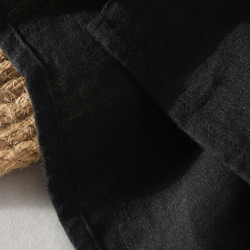 Buddha Stones Camisas de manga corta de lino liso para hombre, estilo Tang, con cuello mandarín y bolsillo de parche, ideales para el verano. - image 11