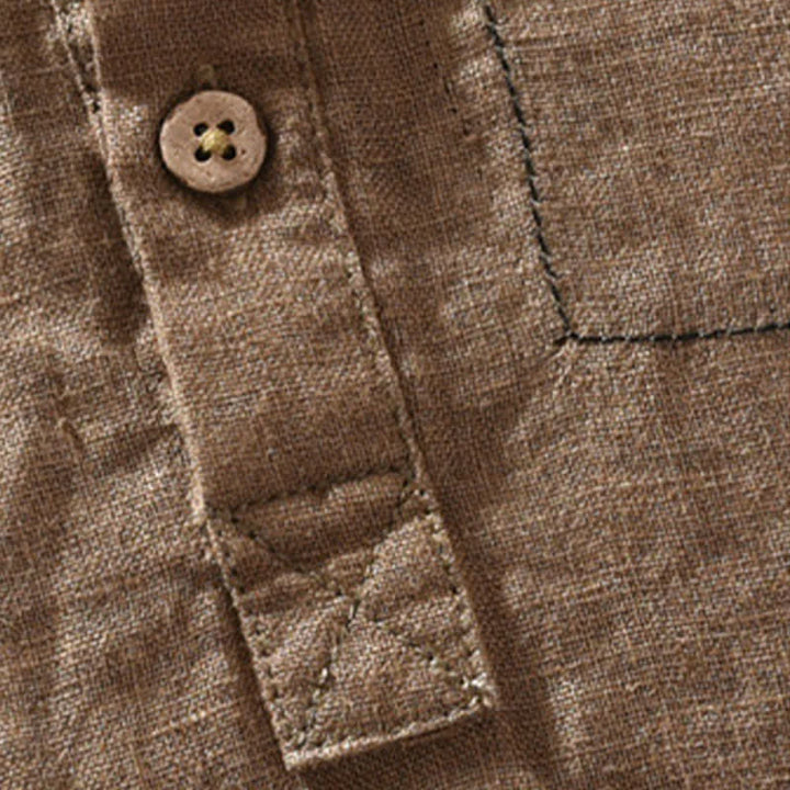 Buddha Stones Camisas de manga corta de lino liso para hombre, estilo Tang, con cuello mandarín y bolsillo de parche, ideales para el verano. - image 5