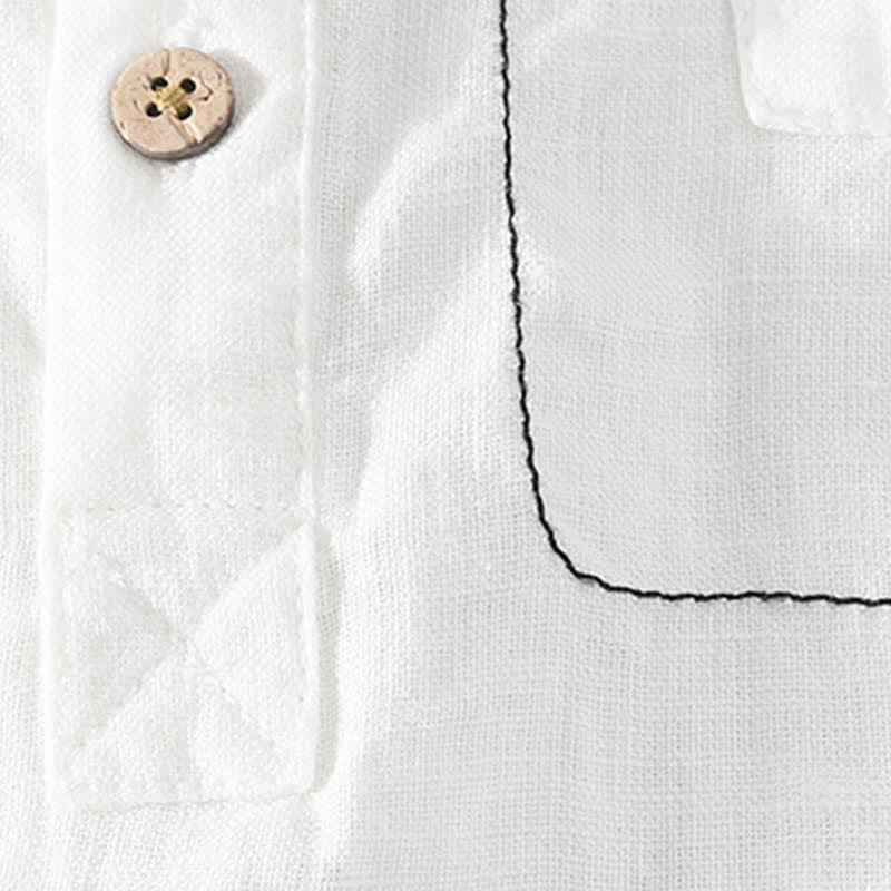 Buddha Stones Camisas de manga corta de lino liso para hombre, estilo Tang, con cuello mandarín y bolsillo de parche, ideales para el verano. - image 17