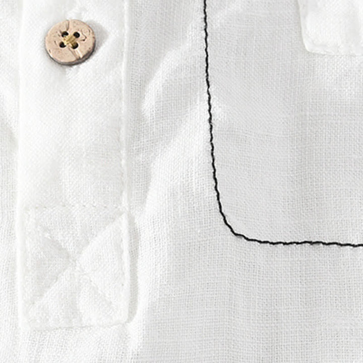 Buddha Stones Camisas de manga corta de lino liso para hombre, estilo Tang, con cuello mandarín y bolsillo de parche, ideales para el verano. - image 17