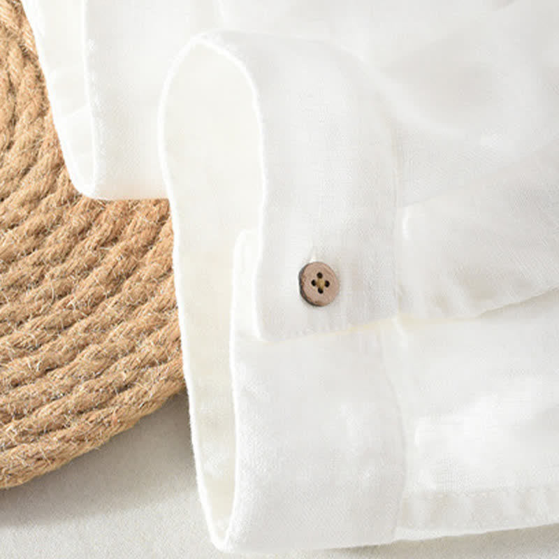 Buddha Stones Camisas de manga corta de lino liso para hombre, estilo Tang, con cuello mandarín y bolsillo de parche, ideales para el verano. - image 18