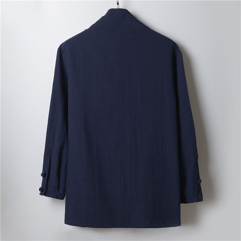 Buddha Stones Kimono de ramio para hombre, estilo casual de primavera, minimalista, con solapa lisa y estampado sencillo. - image 11