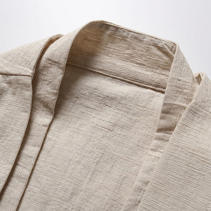 Buddha Stones Kimono de ramio para hombre, estilo casual de primavera, minimalista, con solapa lisa y estampado sencillo. - image 2