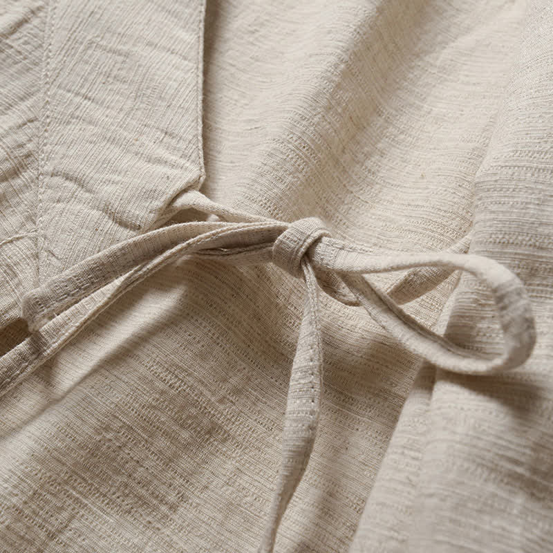 Buddha Stones Kimono de ramio para hombre, estilo casual de primavera, minimalista, con solapa lisa y estampado sencillo. - image 4