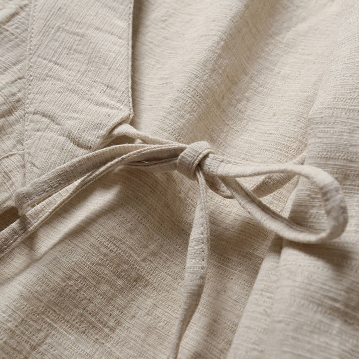 Buddha Stones Kimono de ramio para hombre, estilo casual de primavera, minimalista, con solapa lisa y estampado sencillo. - image 4