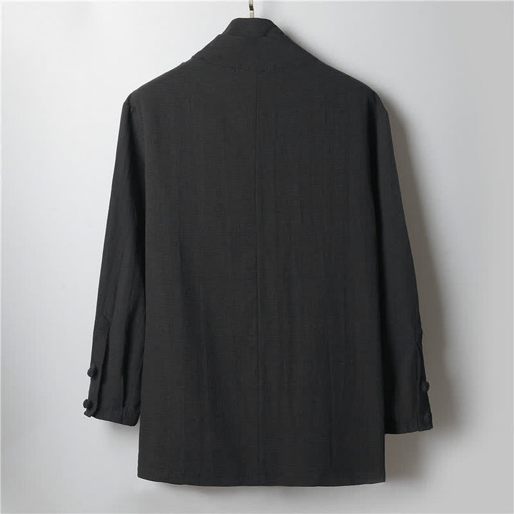 Buddha Stones Kimono de ramio para hombre, estilo casual de primavera, minimalista, con solapa lisa y estampado sencillo. - image 9