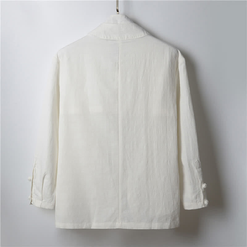 Buddha Stones Kimono de ramio para hombre, estilo casual de primavera, minimalista, con solapa lisa y estampado sencillo. - image 13