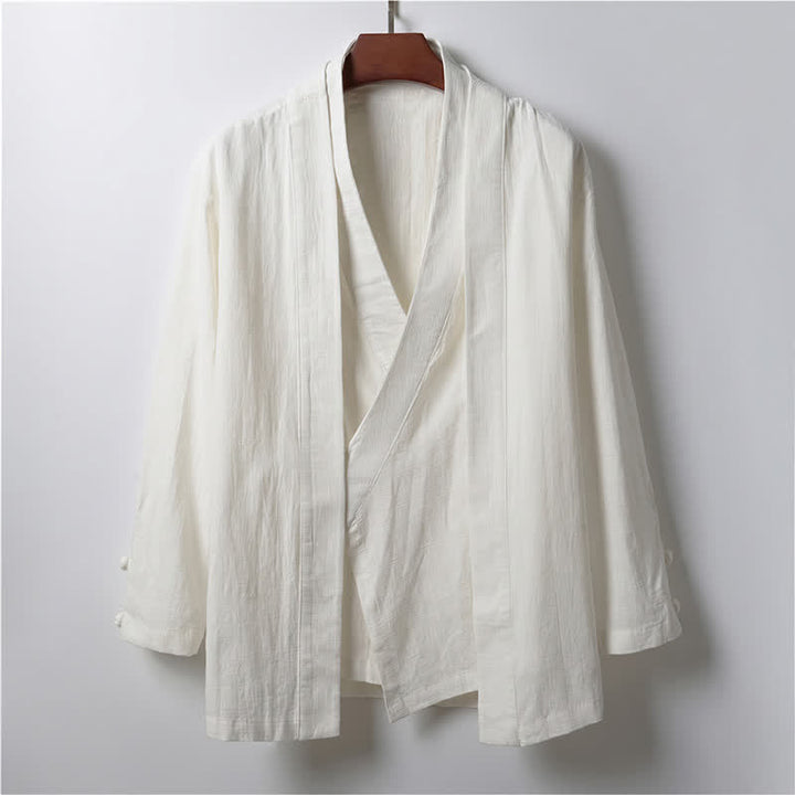 Buddha Stones Kimono de ramio para hombre, estilo casual de primavera, minimalista, con solapa lisa y estampado sencillo. - Blanco - US/UK/AU44, EU54 (4XL) - image 12