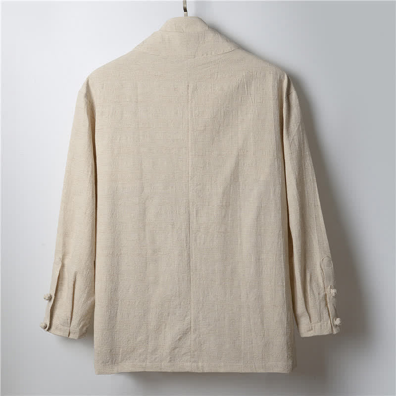 Buddha Stones Kimono de ramio para hombre, estilo casual de primavera, minimalista, con solapa lisa y estampado sencillo. - image 1