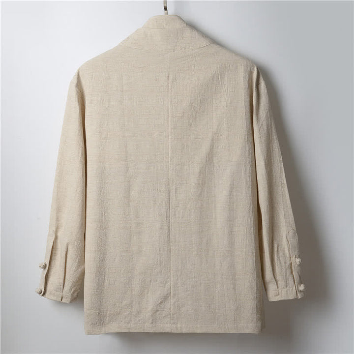 Buddha Stones Kimono de ramio para hombre, estilo casual de primavera, minimalista, con solapa lisa y estampado sencillo. - image 1