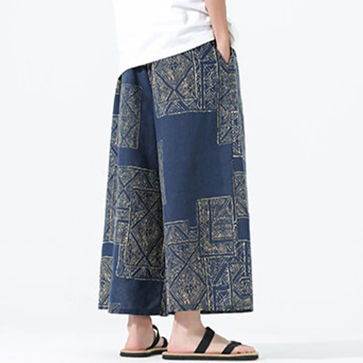 Buddha Stones Pantalones cortos de manga ancha para hombre, estilo boho casual, con cordón ajustable, estampado floral y patchwork, ideales para primavera y verano. - image 14