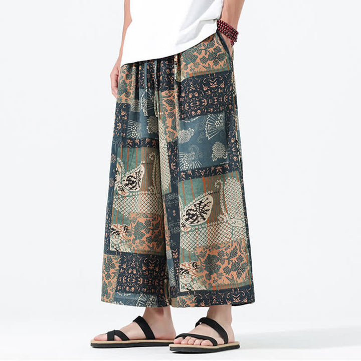 Buddha Stones Pantalones cortos de manga ancha para hombre, estilo boho casual, con cordón ajustable, estampado floral y patchwork, ideales para primavera y verano. - BurlyWood - US/UK/AU46, EU56 (5XL) - image 0