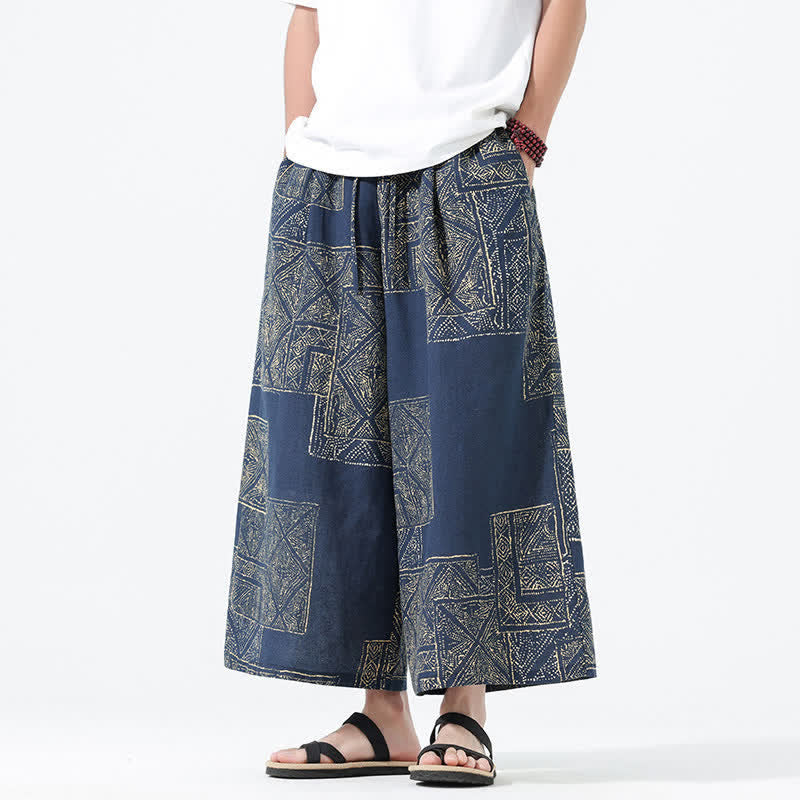 Buddha Stones Pantalones cortos de manga ancha para hombre, estilo boho casual, con cordón ajustable, estampado floral y patchwork, ideales para primavera y verano. - Azul acero - US/UK/AU46, EU56 (5XL) - image 10