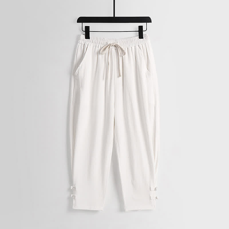 Buddha Stones Conjunto de 2 piezas de ropa de meditación estilo Tang de verano con botones de rana, camisa sin mangas de lino con cuello en V y pantalones, ropa de meditación para hombre con bolsillos. - image 23