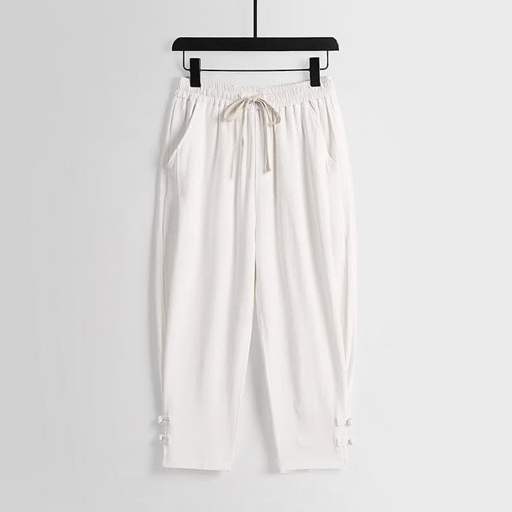 Buddha Stones Conjunto de 2 piezas de ropa de meditación estilo Tang de verano con botones de rana, camisa sin mangas de lino con cuello en V y pantalones, ropa de meditación para hombre con bolsillos. - image 23