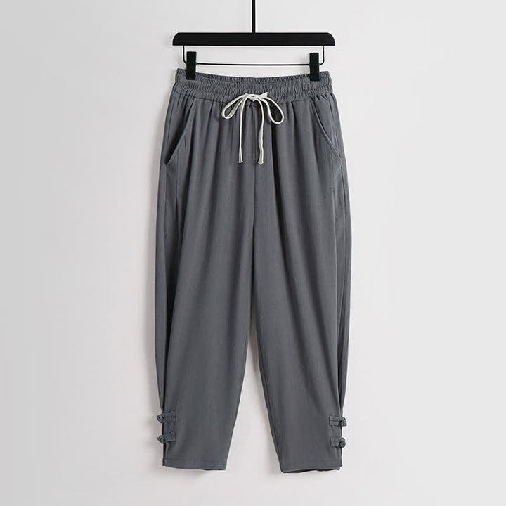 Buddha Stones Conjunto de 2 piezas de ropa de meditación estilo Tang de verano con botones de rana, camisa sin mangas de lino con cuello en V y pantalones, ropa de meditación para hombre con bolsillos. - image 5