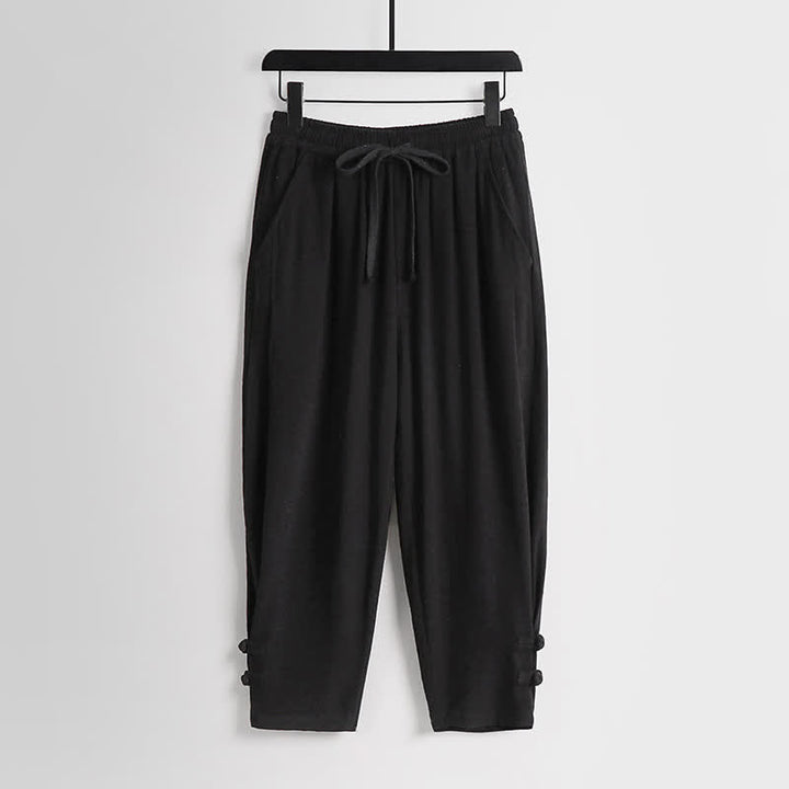 Buddha Stones Conjunto de 2 piezas de ropa de meditación estilo Tang de verano con botones de rana, camisa sin mangas de lino con cuello en V y pantalones, ropa de meditación para hombre con bolsillos. - image 17