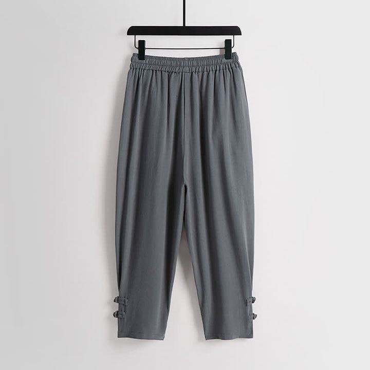 Buddha Stones Conjunto de 2 piezas de ropa de meditación estilo Tang de verano con botones de rana, camisa sin mangas de lino con cuello en V y pantalones, ropa de meditación para hombre con bolsillos. - image 6