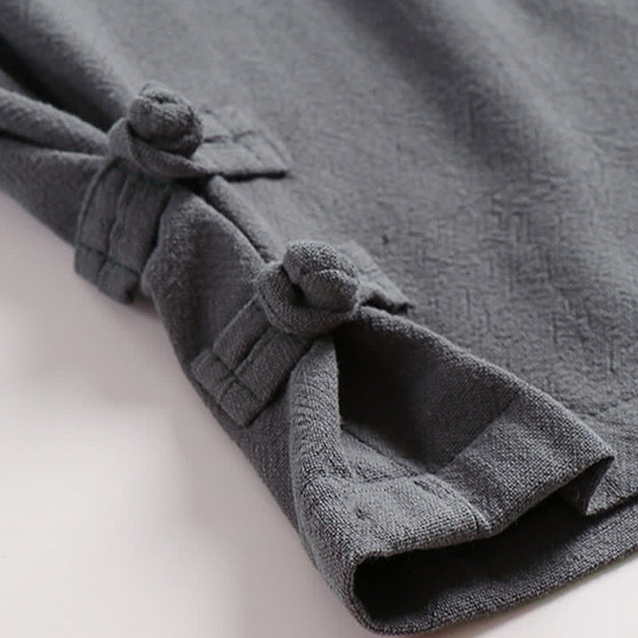 Buddha Stones Conjunto de 2 piezas de ropa de meditación estilo Tang de verano con botones de rana, camisa sin mangas de lino con cuello en V y pantalones, ropa de meditación para hombre con bolsillos. - image 12