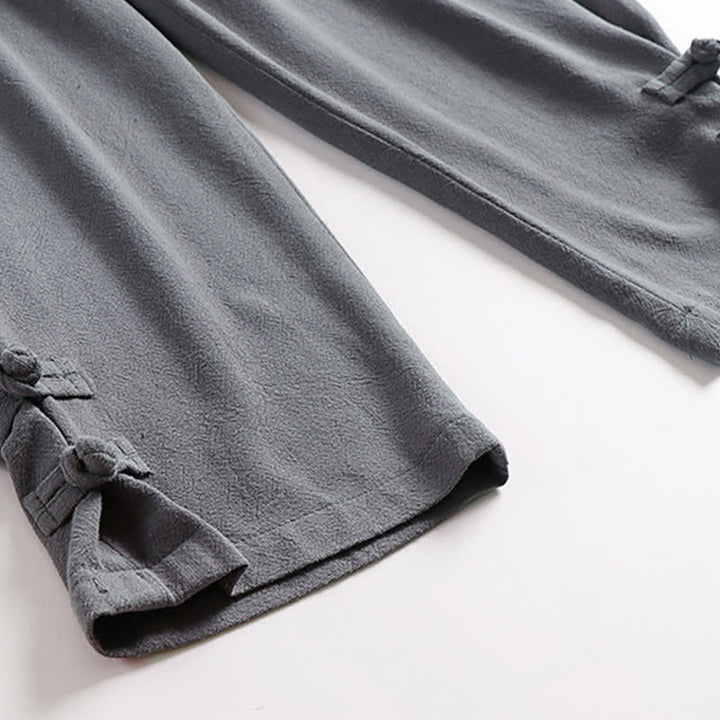 Buddha Stones Conjunto de 2 piezas de ropa de meditación estilo Tang de verano con botones de rana, camisa sin mangas de lino con cuello en V y pantalones, ropa de meditación para hombre con bolsillos. - image 13